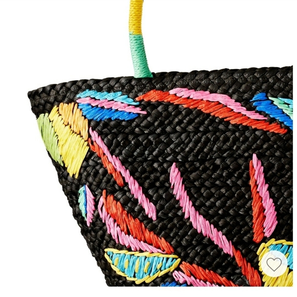 Tabitha Brown x Target Abstract Lemon Print Woven Straw Tote - NWT Black - Picture 5 of 9